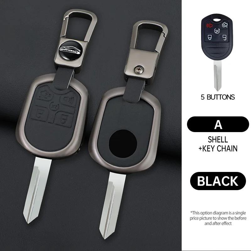 

Styling Mouldings Zinc Alloy Car Key Case Cover for Ford Explorer Flex Taurus Edge F-150 Smart Keyless Enter Fob 5 Buttons Car A