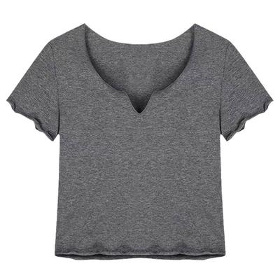 Hög midja Exponerad navel Upprullad kant Sommar Ny Ren Bomull Kort T-shirt för Kvinnor Kort Ärm Hot Girl Slim Axeltopp