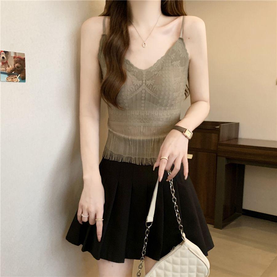 

Seamless Lace Tassel Bandeau Camisole with Chest Pads - Women s Inner Wear M (75-100 jin)