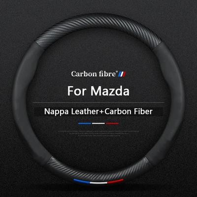 Pour Mazda 2 3 5 6 CX-4 CX-5 CX-7 CX-8 CX-30 CX-50 MX5 Miata RX-7 RX-8 Axela Atenza Voiture Housse de Volant en Fibre de Carbone et Cuir