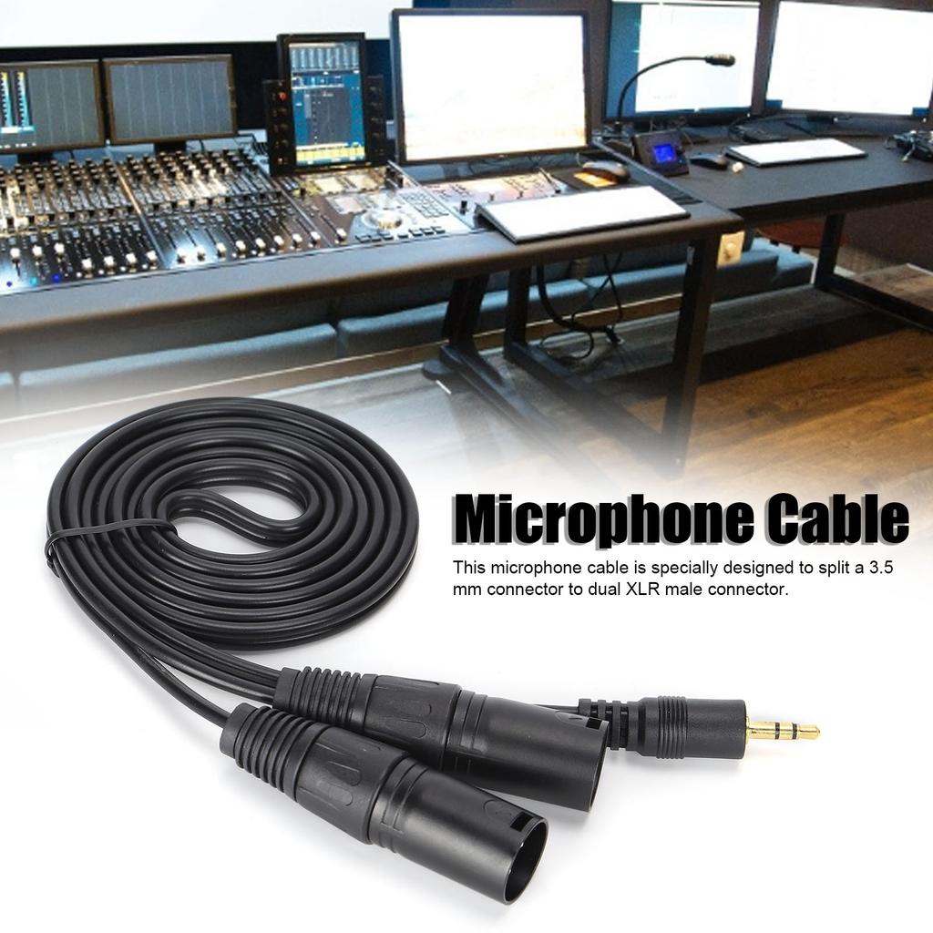 Microphone Cable 3.5mm Connector To Dual XLR Male Adapter Interconnect Patch Cord