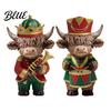 Rustic Holiday Fireplace Accents 2 Pcs Christmas Nutcracker Highland Cow Figurine Wooden Scottish Cattle Statue with Trumpet Winter Window