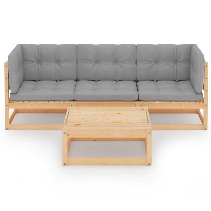 VidaXL Solid Pine Wood Garden Lounge Set 4 Pcs with Cushions Patio Furniture Terrace Furniture Set Furniture 3076374