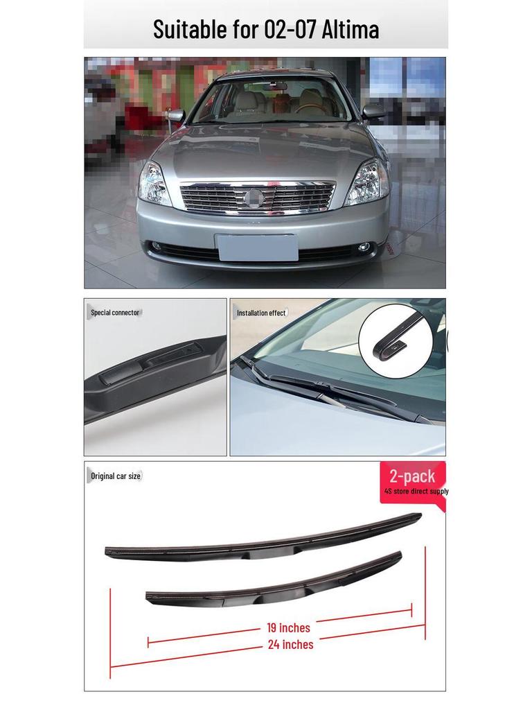 2008, 2013, 2015, 2016 ve 2019 Nissan Teana Ön Camları için Uyumlu Çerçevesiz Silecek Blade'leri