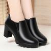 Round Toe Deep Mouth Single Shoes High Heels Thick Heels Versatile Spring Autumn Thick Sole Waterproof Platform Leather Shoes