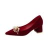 Autumn Wedding Shoes Women's Thick Heel 2025 New Bride Chinese Red Velvet Xiuhe Wedding Dress Two Wear High Heels Not Tired