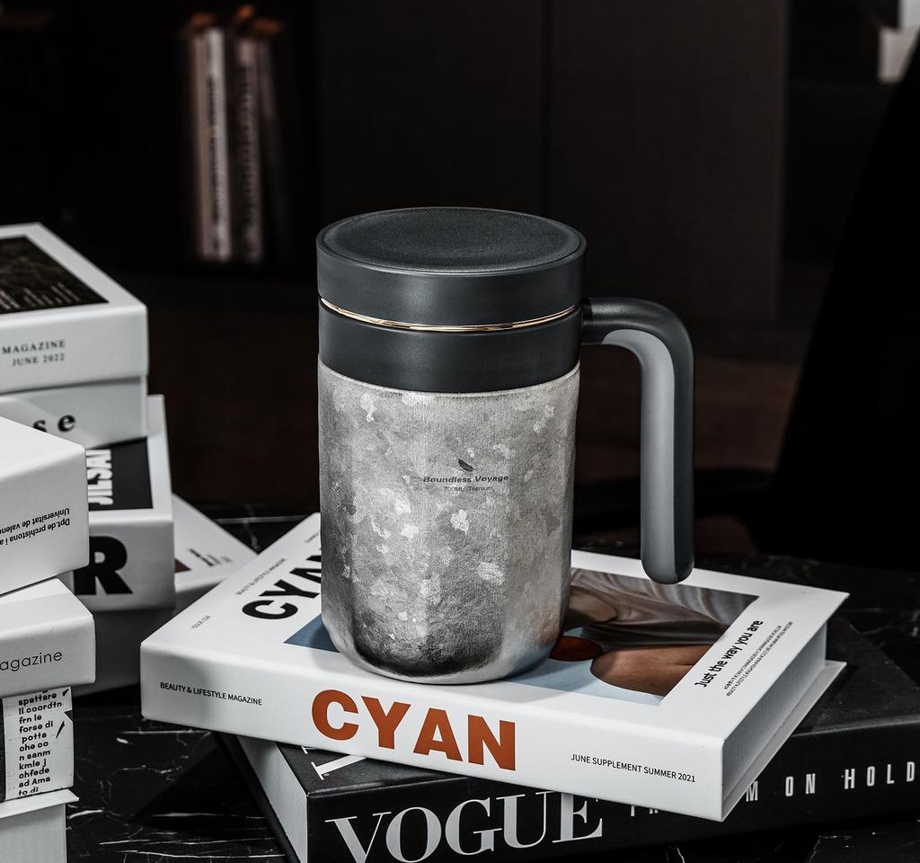 Boundless Voyage Titanium Vacuum Insulated Mug with Tea Strainer and Lid, 700ml Capacity, Keeps Hot or Cold, Stylish Gift for Father's Day, Birthday,