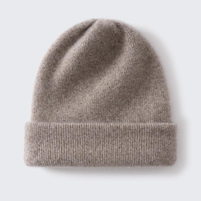 New thickened cashmere cap men's and women's autumn and winter warm head hat pure cashmere big head dome knitted hat