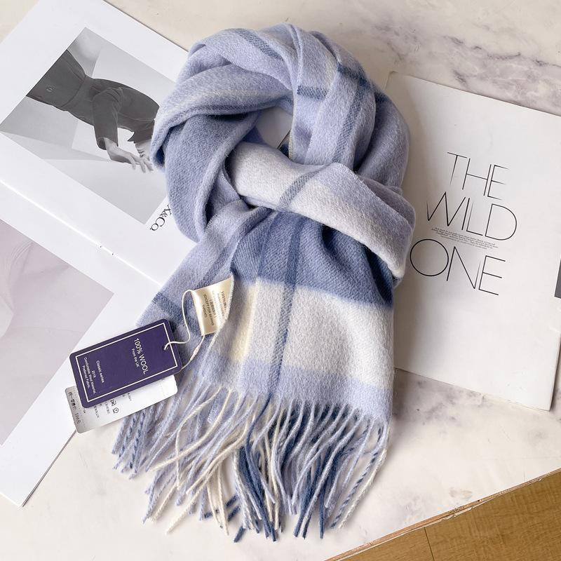 100 pure wool scarves, men's winter dark blue plaid cashmere scarves, high-end gifts for boyfriend, father, and elders