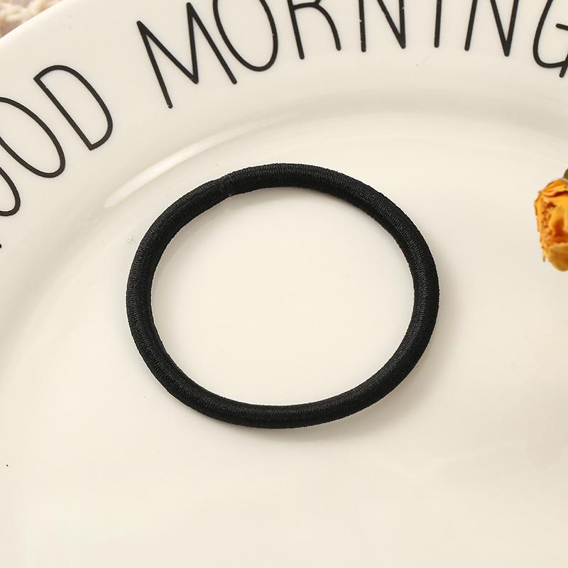 4mm High Elastic Seamless Black Hair Tie - Strong Simple Ponytail Holder for Adults