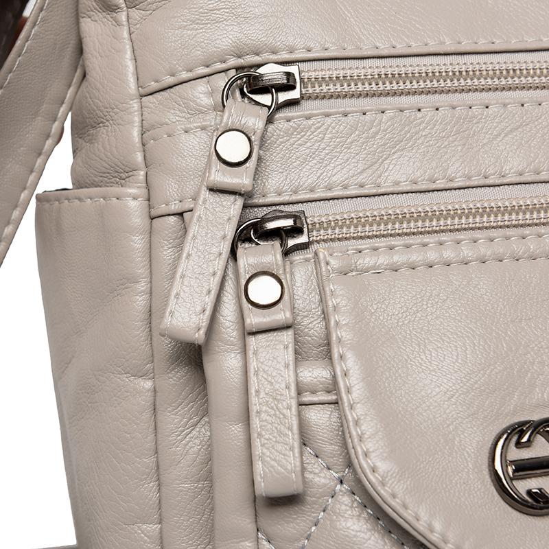 Soft Leather Multi-Layer Shoulder Bag Women's Multi-Pocket Crossbody Bag Mother's Bag