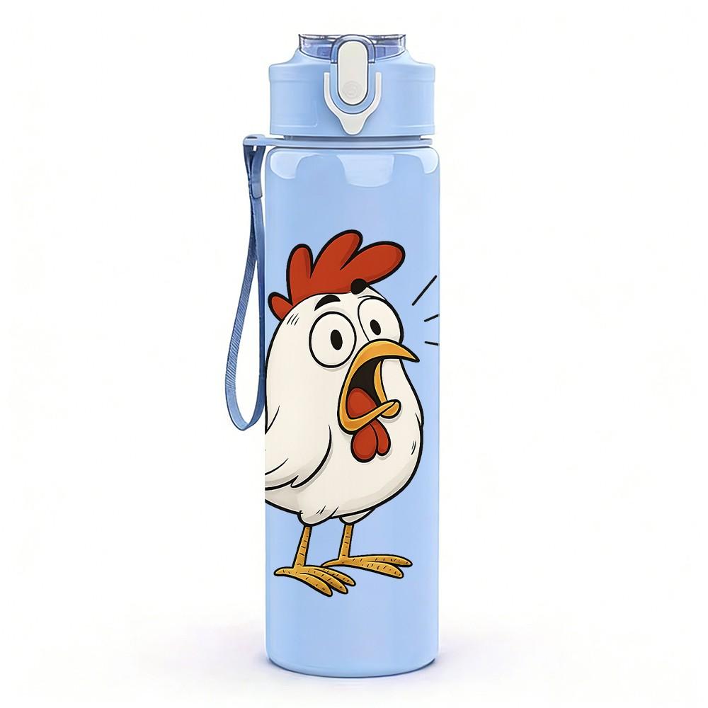 1PC Rooster Standing Farm Animal Pattern 750ml Color Plastic Sports Water Bottle Leakproof Flip Straw Lid Suitable for Sports Office Home Use