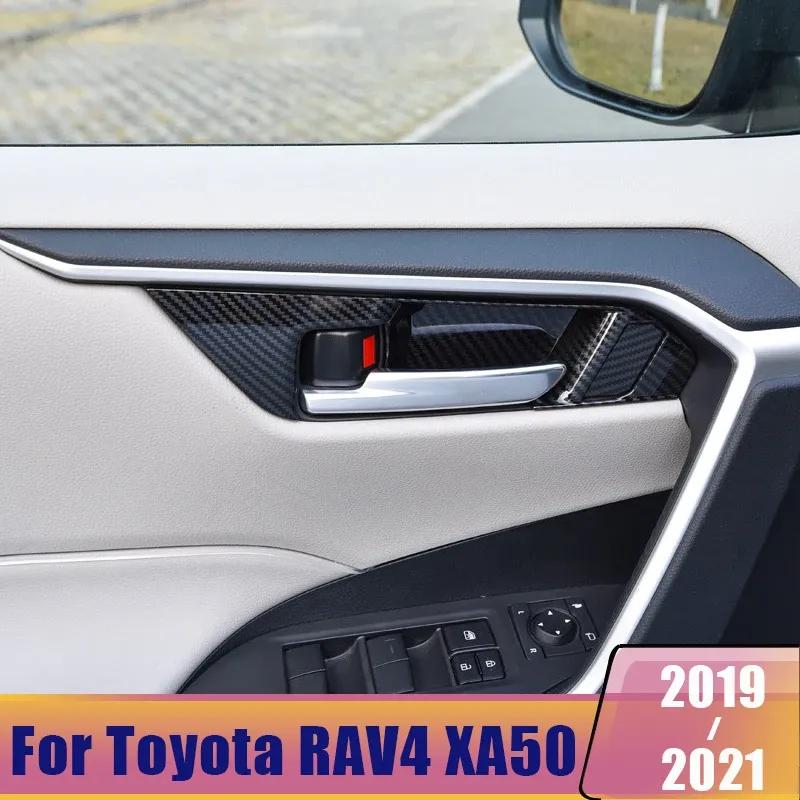 Carbon Car Interior Door Handle Bowl Frame Cover Trim Stickers For Toyota RAV4      2024 XA50 Accessories