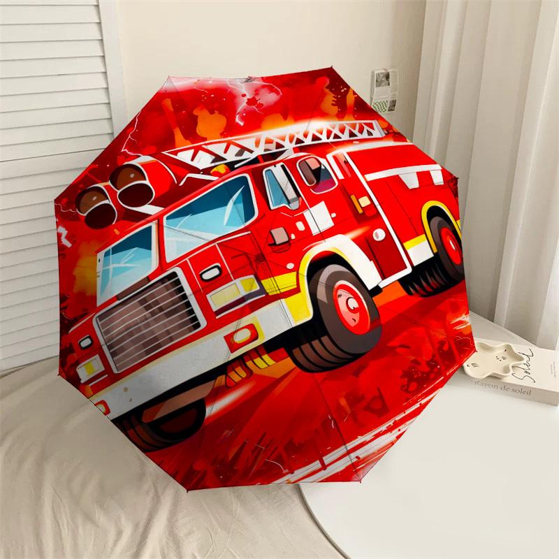 1pc Firetruck Lightning Pattern Umbrella Design Automatic Opening and Closing Umbrella, High-quality Travel Umbrella, c1128203