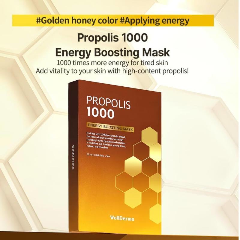 WellDerma Propolis 1000 Energy Boosting Sheet Mask 25mlX5 EA