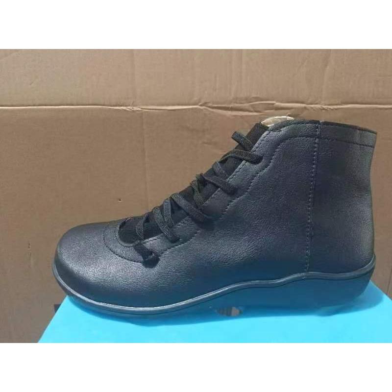 Women's High-Top Short Martin Boots, Flat Workwear Style With Side-Zip.