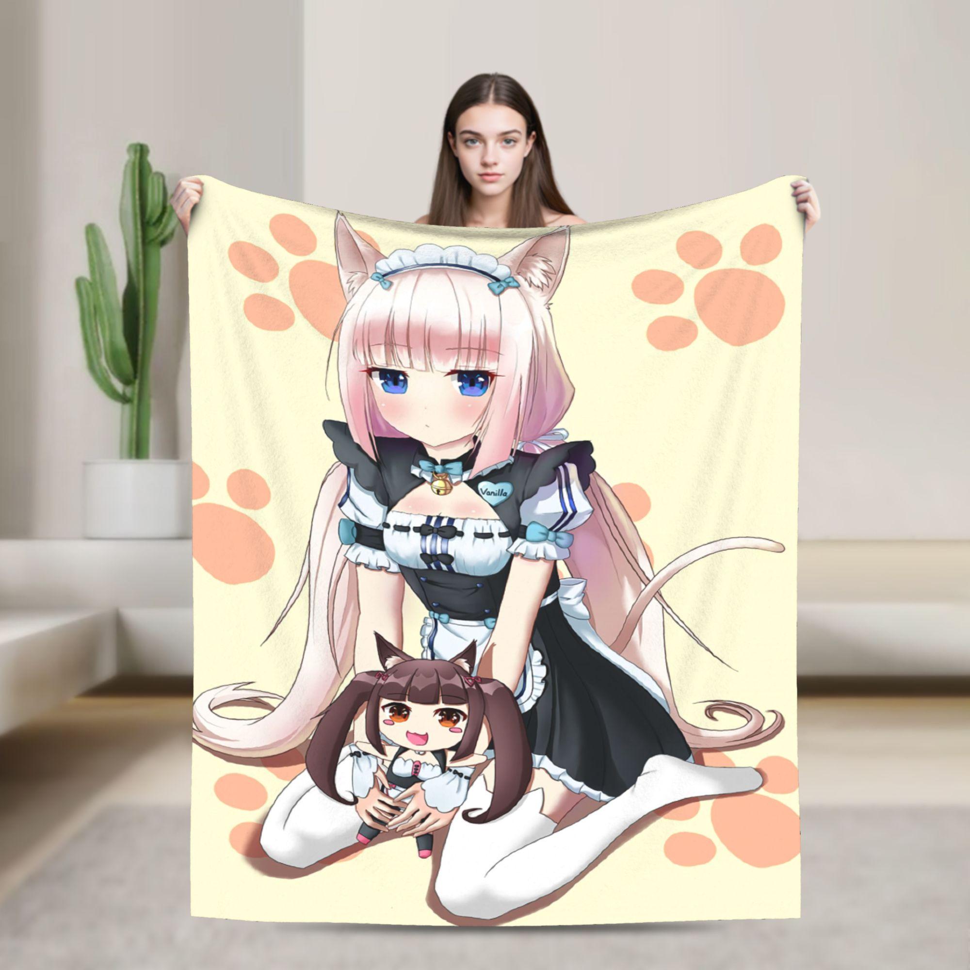 Nekopara Kawaii Anime Blankets Chocola Vanilla Wool Vintage Warm Throw Blankets for Home Spring Autumn 100x125cm (40x50inch)