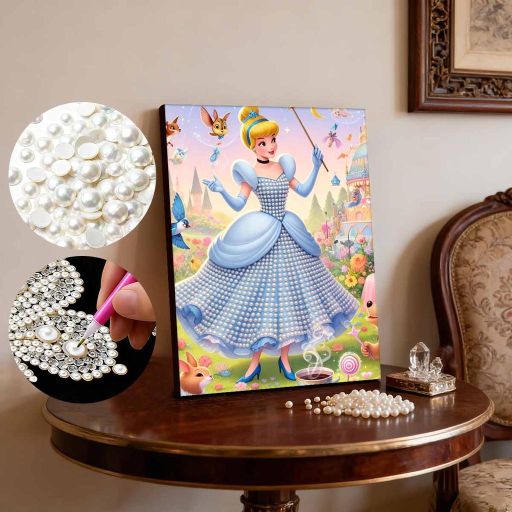 Disney Pearl Painting Cinderella Enchanted Garden Creative Art 5D Pearl Embroidery Cross Stitch Kit Handmade DIY Home and Room Decor Gift