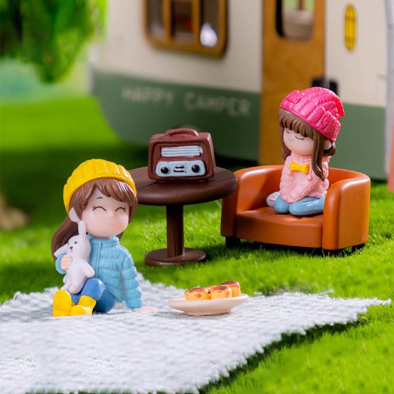 2 Pezzi Mini Statue Migliori Amiche Bambine Decorazione Paesaggio Micro Ornamenti per Auto Casa Scrivania