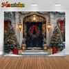 Mocsicka New Year Party Backgrounds Christmas Tree Winter Snowflake Black Door Decorations Family Festival Photography Backdrops