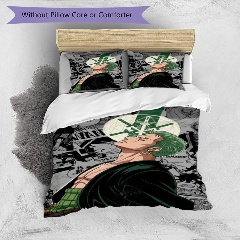 3pcs Duvet Cover Set (1*Duvet Cover + 2*Pillowcase, Without Core), Roronoa Zoro Print Bedding Set, Bedroom Decor, All‑Season, Gift