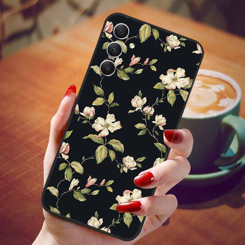 For Samsung Galaxy A55 5G Case Black TPU Silicone Beautiful Pattern Phone Cases for Galaxy A55 Shockproof Soft Cover A 55 6.6''