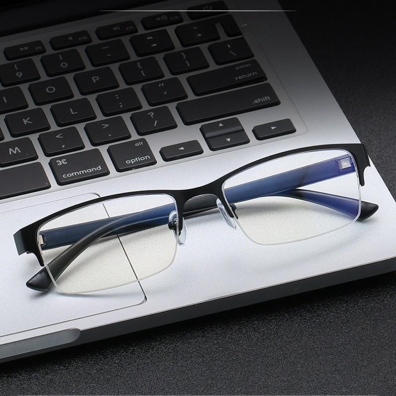6PCS Men's Business Reading Glasses Half Rim Blue Light Blocking Farsightedness Anti Fatigue Metal Frame Eyewear