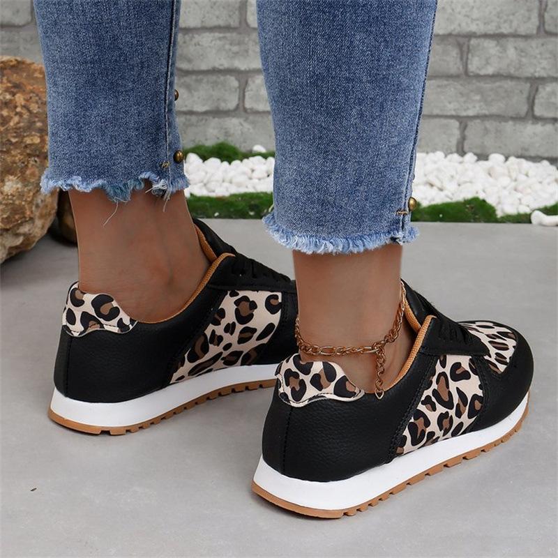 New 22 Thick-soled Low-top Lace-up Leopard Print Sneakers Large-size Leopard Print Casual Shoes
