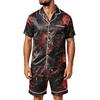 Herren Halloween Pyjama Set - Gestreiftes Karomuster aus Satin, Kurzarmhemd und Shorts mit Taschen, Lockeres Zweiteiler Set für Zuhause und Tägliche Kleidung