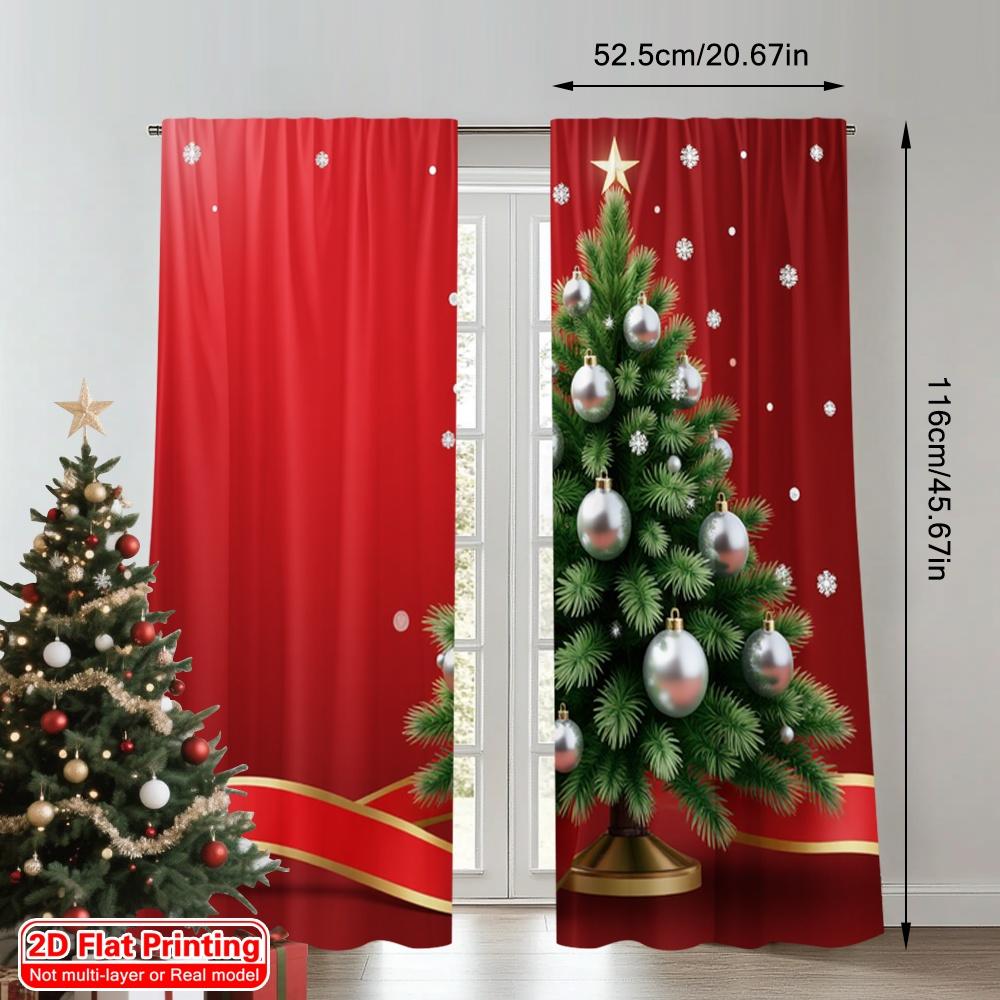 2pcs 2D Flat Printing Christmas Drapes Christmas Tree Snowflakes Baubles Festive Ribbon Polyester Without Electricity Family