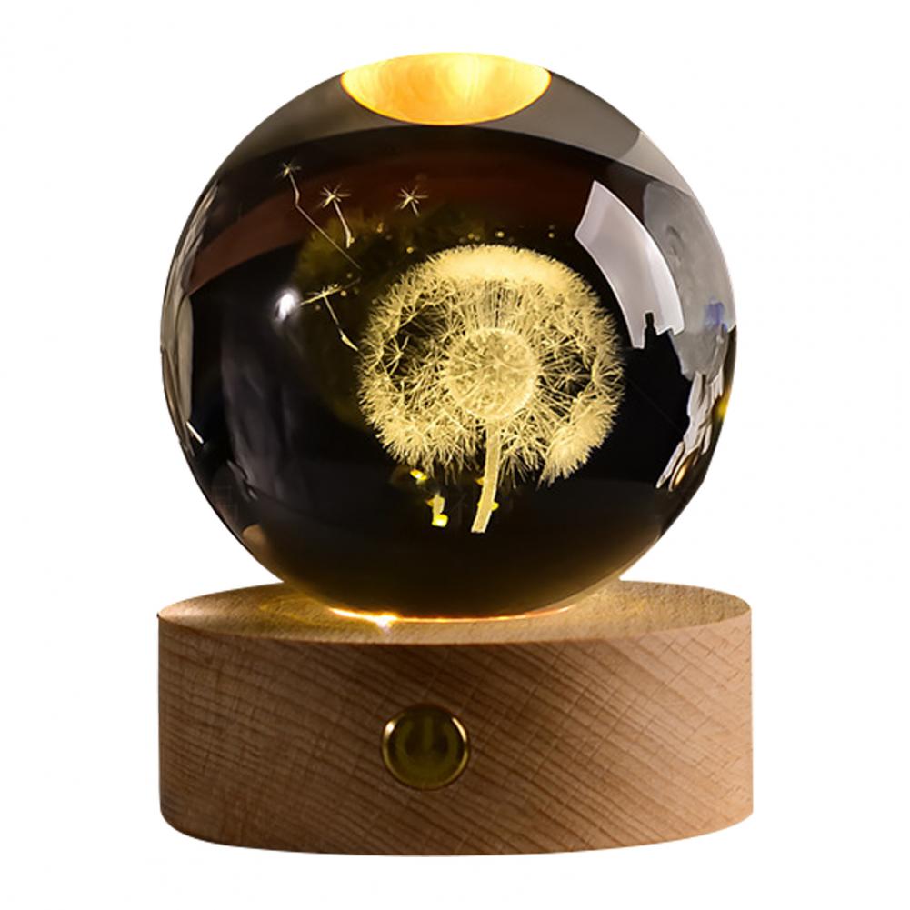 Night Light Room Decor Faux Ball Decoration 3d Engraved Solar System Ball Night Light with Wooden Base Led Lamp for Space