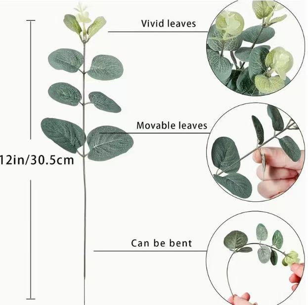 

1pcs Artificial Eucalyptus Leaves Stems Bulk Fake Silver Dollar Eucalyptus Greenery Decoration Faux Eucalyptus Plant Branches 1 Pcs