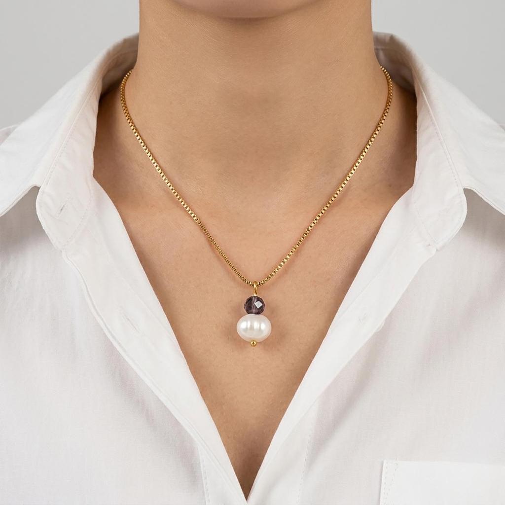 European Style Natural Pearl & Multicolor Crystal Necklace - Stainless Steel Women's Clavicle Chain