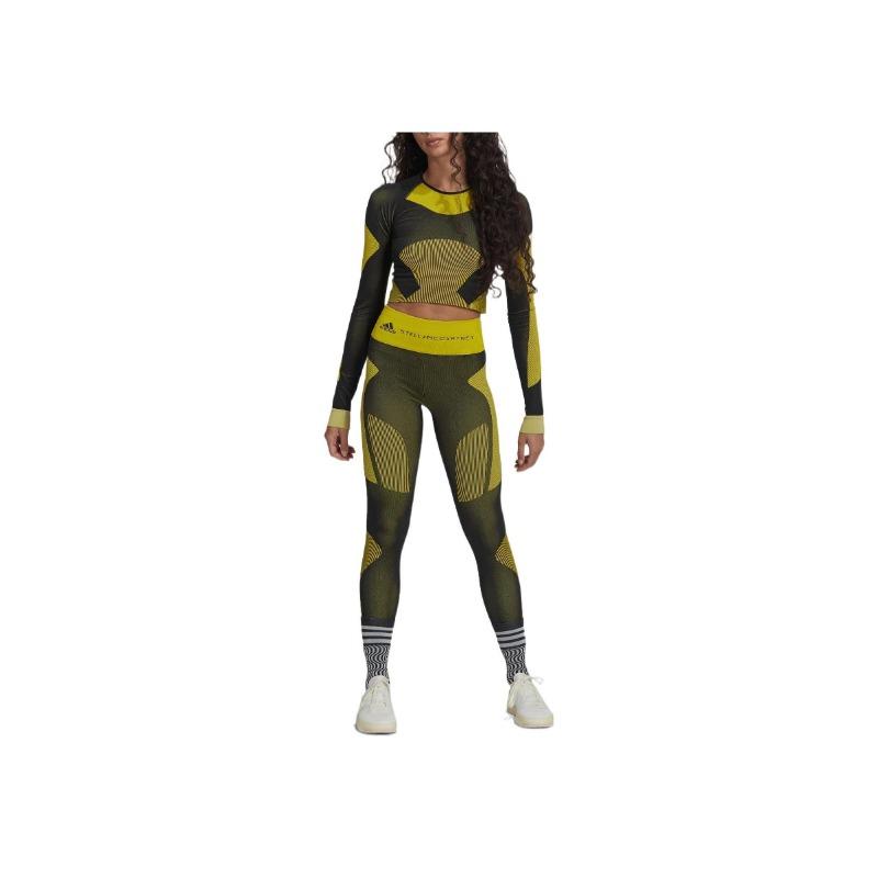 adidas Von Stella McCartney Truestrength Nahtloses Langarm Crop Top Schwarz Gelb Damen HN2882
