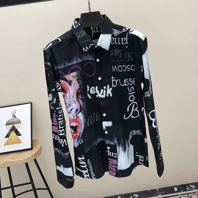 

2024 весенне-летняя модная минималистичная повседневная облегающая рубашка с длинными рукавами, персонализированная красивая повседневная рубашка в стиле ретро с цветочным принтом L чёрный
