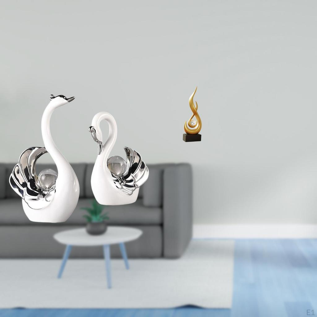 Swan Figurines And Abstract Fire Statue Modern Art Sculpture for Living Room Decor Table Centerpiece