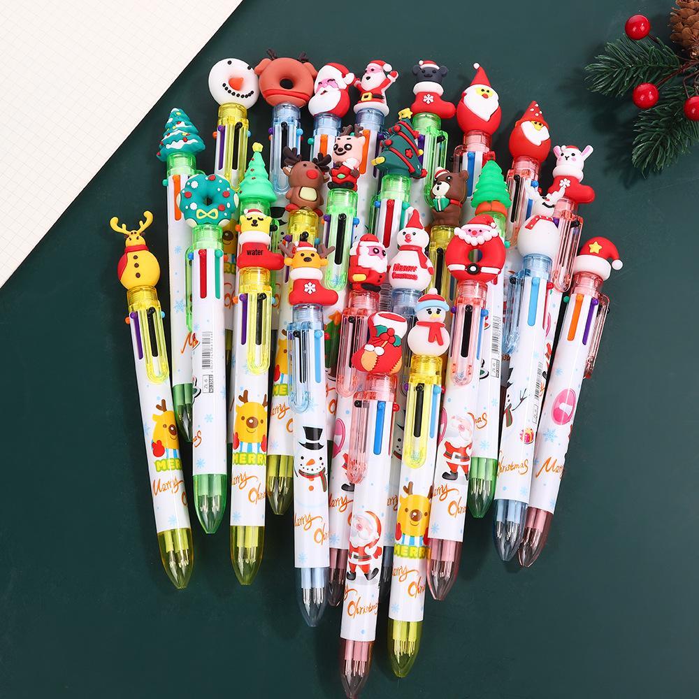 Christmas 6-Color Santa Claus Ballpoint Pen: Multi-Color Push-Button Journaling Pen for Students