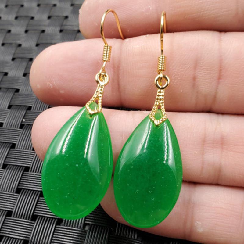Spinach Green Quartzite Jade Water Drop Dangle Earrings Size 2021-10-1203