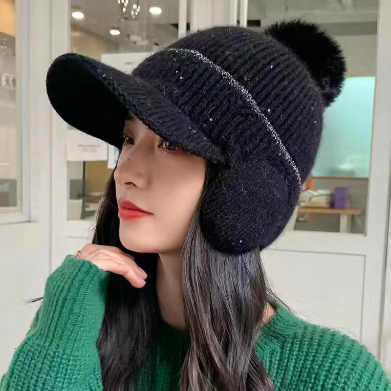 Women's Winter Knitted Hooded Scarf with Velvet Lining and Ear Protection - Warm Windproof Cycling Wool Hat