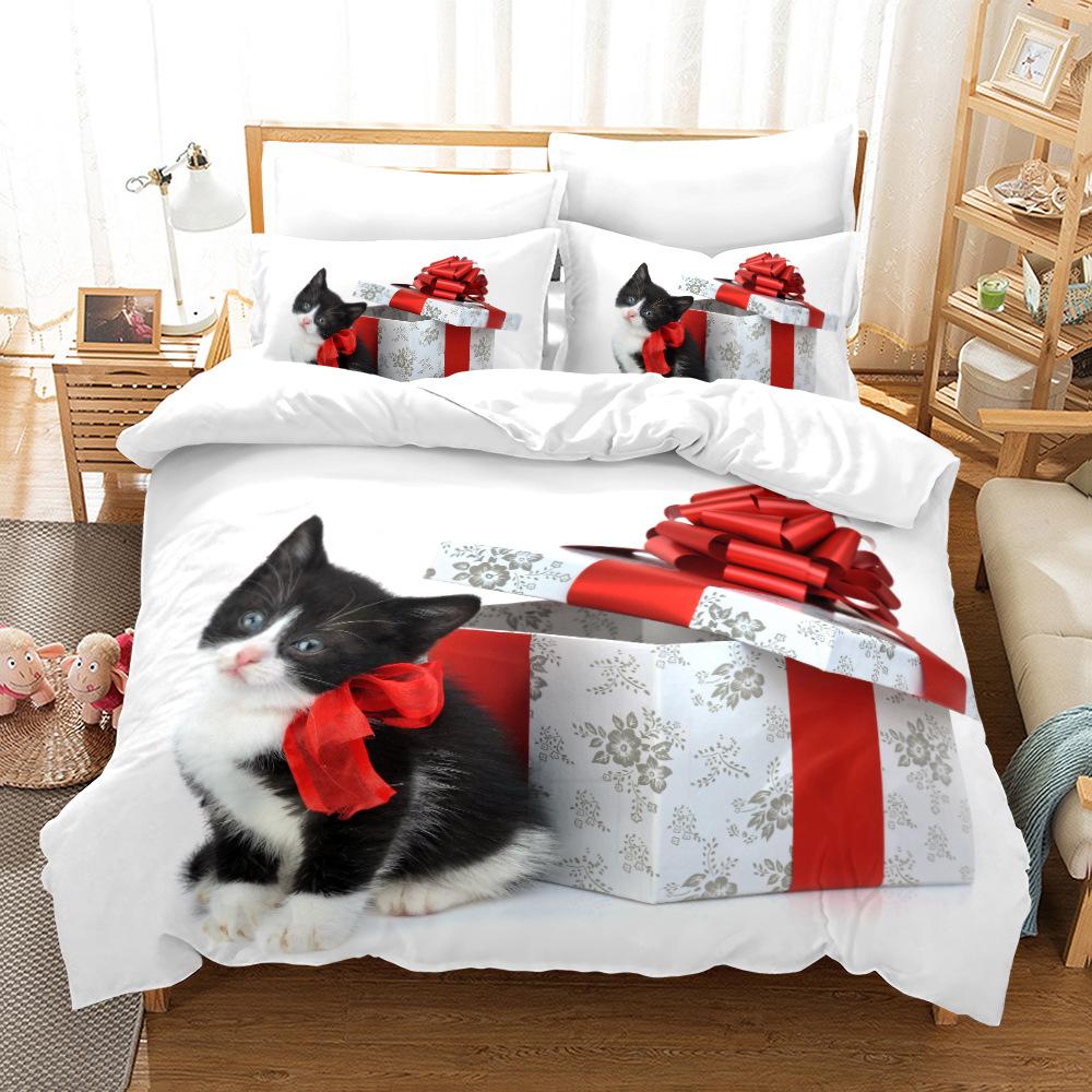 

3D Print Santa Claus Snowflake Red Home Bedding Sets With Merry Christmas, Happy New Year Bedclothes, Bed Set, Christmas Gifts EU single(135x200cm)
