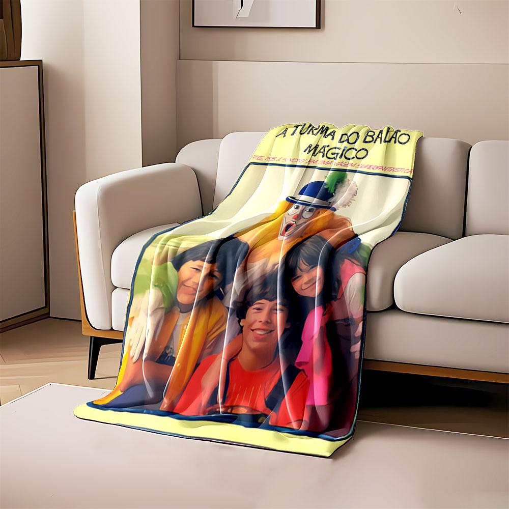 A clown with children smiling and hugging in a colorful, cheerful setting. for all seasons blanket lunch break throw gift