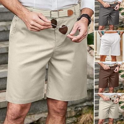 Men Shorts Mid-rise Button Zipper Closure Knee-length Shorts with 2 Side Pockets