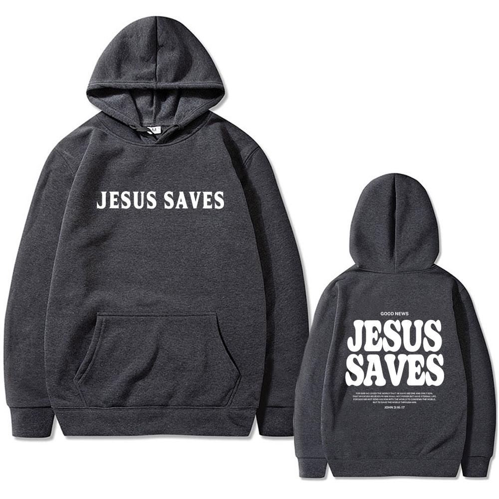 Christian Good News Jesus Saves for God So Loved Bible Verse Print Hoodie Men's Fashion Streetwear Male Casual Fleece Pullover