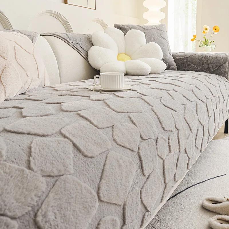 

Осенне-зимняя утолщенная диванная подушка, однотонный чехол для дивана с геометрическими блоками, нескользящая декоративная плюшевая диванная подушка для гостиной 70x70