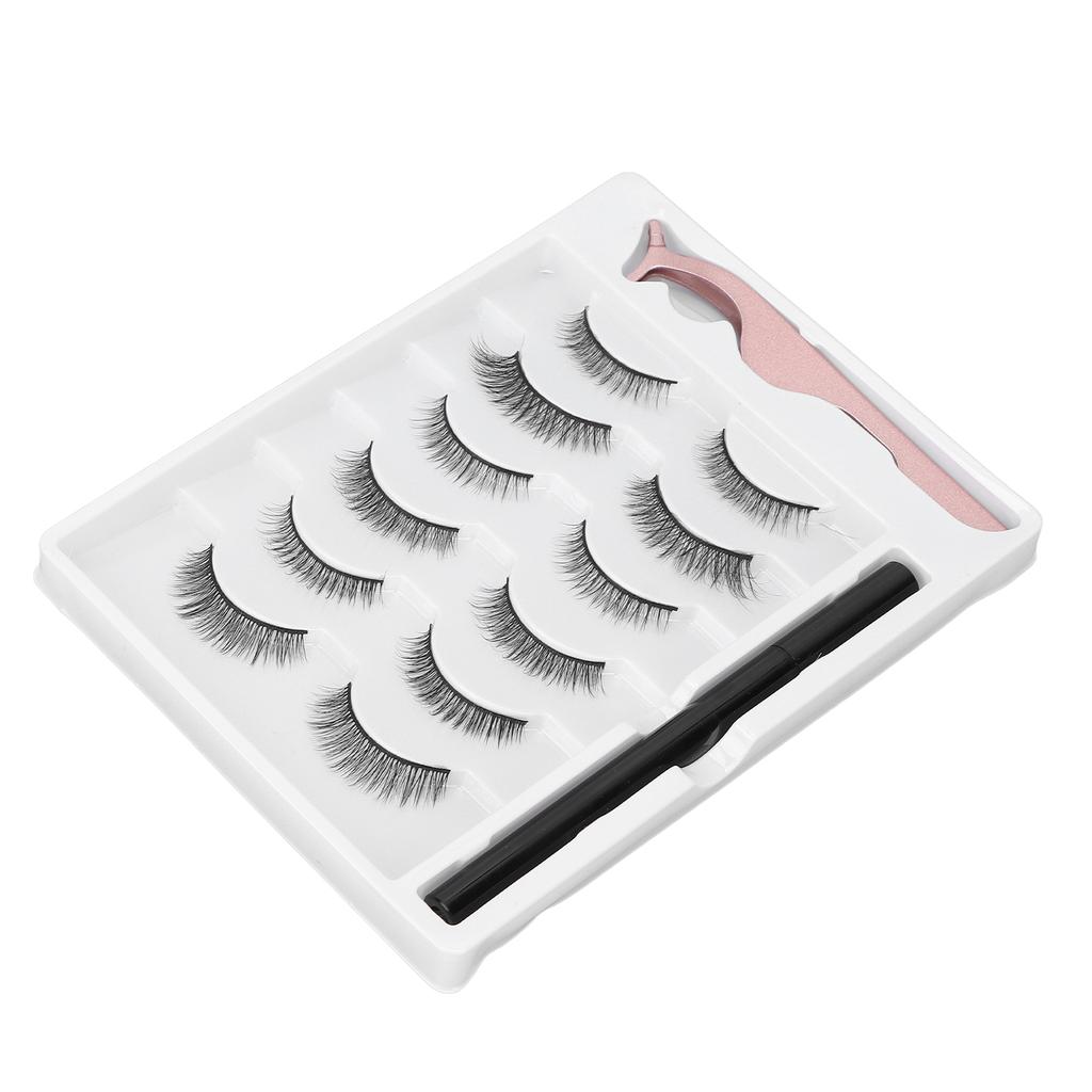 Magnetic Eyelashes Eyeliner Kit 6 Pairs False Lashes Liquid Eyeliner with Tweezers Makeup Tool Set
