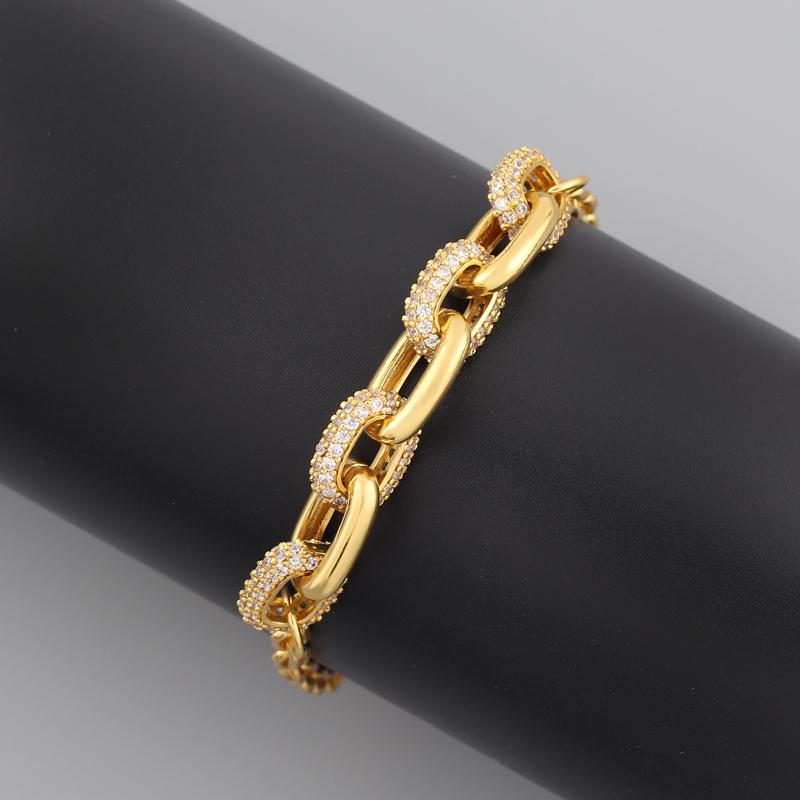 Femme Micro Pave Rhinestones Copper Gold Plated Chunky Chain Bracelet Fashion Jewelry For Women Punk Birthday Party Gift
