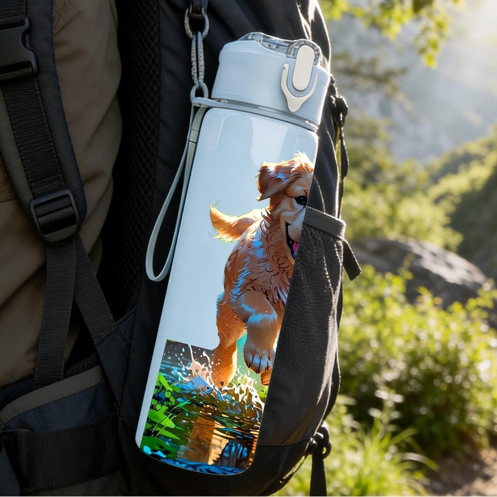 1PC Golden Retriever Dog Outdoor Print 750ml Color Plastic Sports Water Bottle Leakproof Flip Straw Lid Suitable for Sports Office Home Use