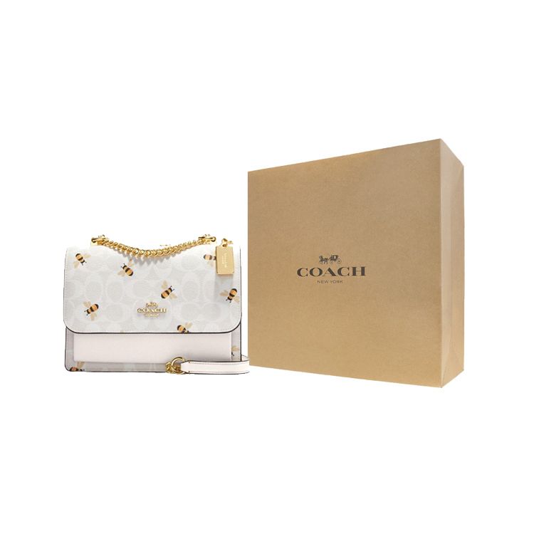 Coach Klare 21 Bee Print Chain Shoulder Strap Canvas And Leather Crossbody Bag Small Women Crossbody Bag Glacier-White CH515-IMRFI