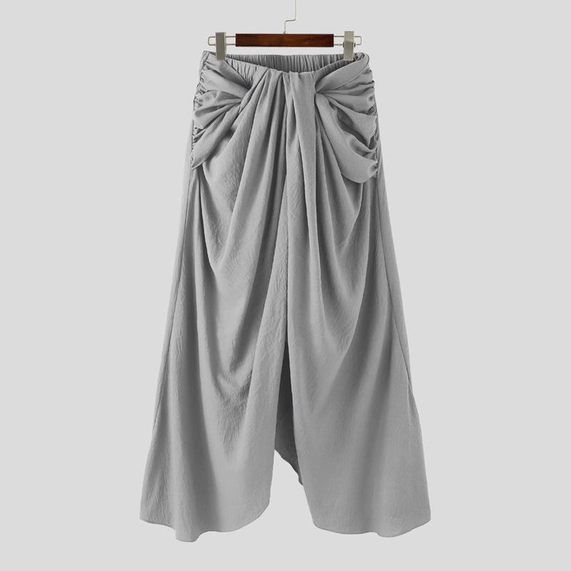 INCERUN Men Elastic Waist Twisted Irregular Layers Casual Loose Long Pants Trousers