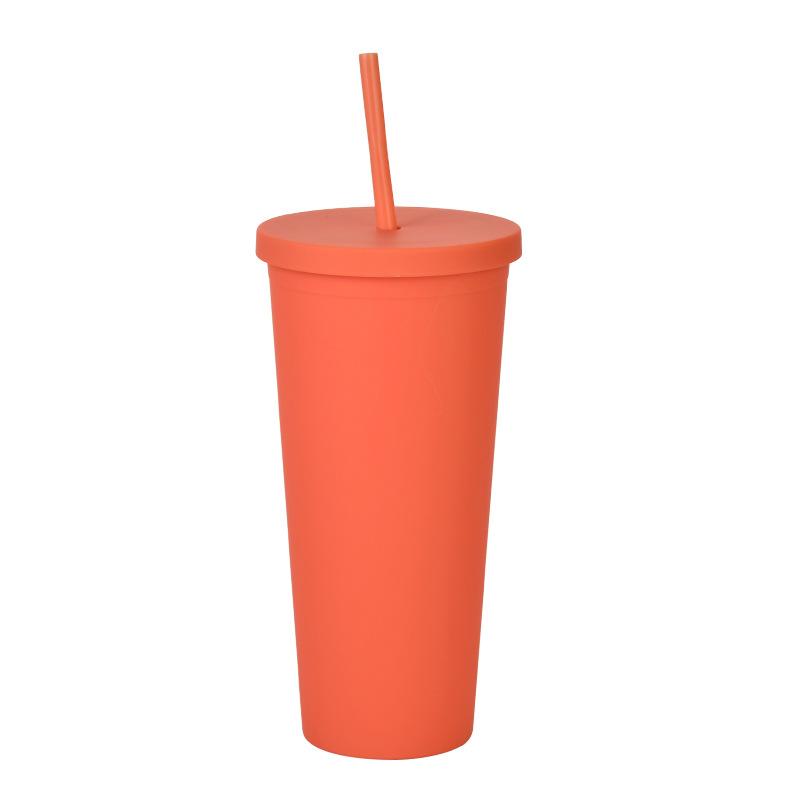 Doppelschichtiger Plastikbecher mit Strohhalm 22oz Großvolumiger Outdoor-Matt-Wasserbecher